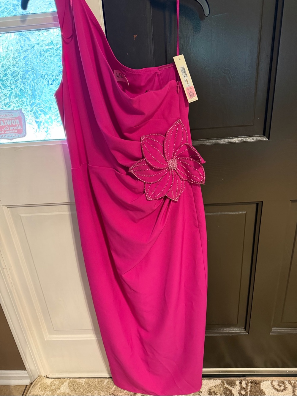 Eliza J Fuchsia One-Shoulder Dress with Floral Applique